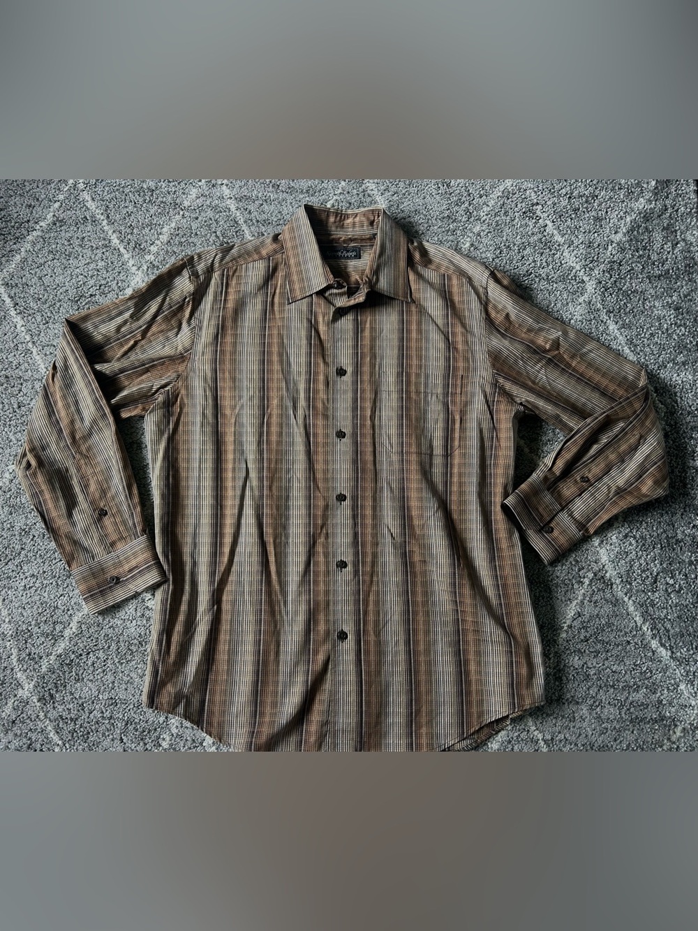 Kenneth Robert’s Platinum Men's Long-Sleeve Brown & Tan Striped Dress Shirt